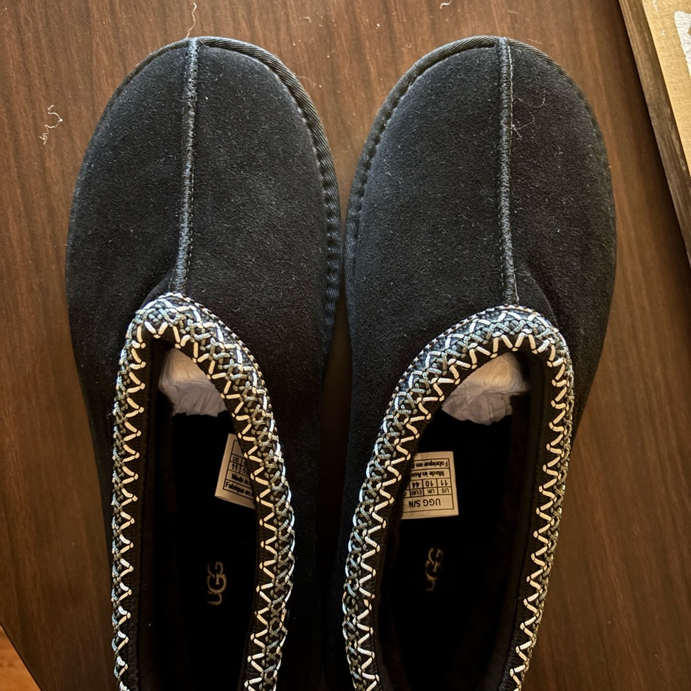 UGG Black Slippers with Patterned Trim